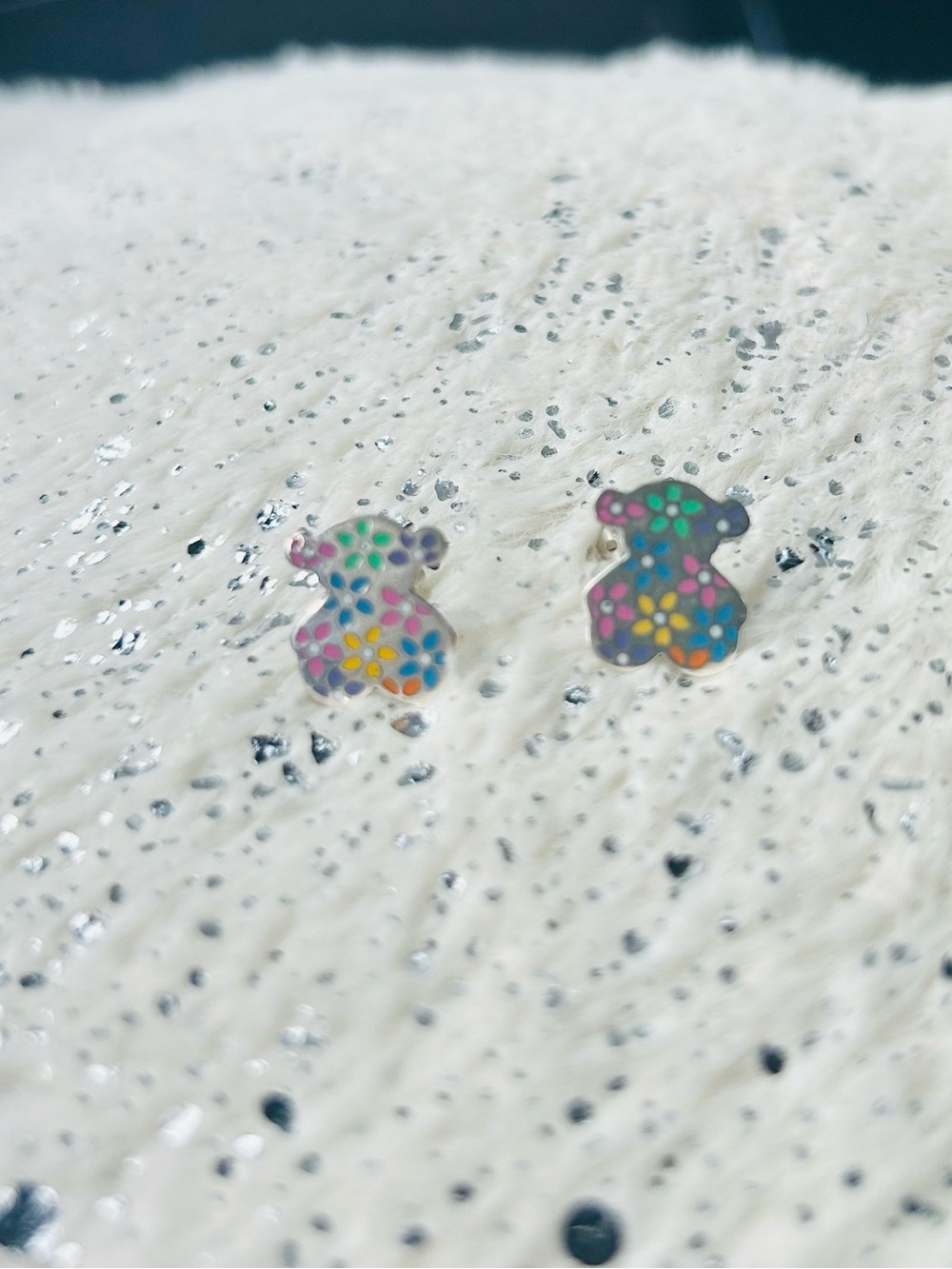 Sterling silver 925 Multi-Color Floral Bear Stud Earrings